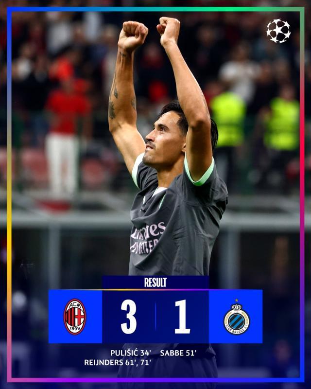 开云-【欧冠】米兰3比1十人布鲁日，赖因德斯梅开二度